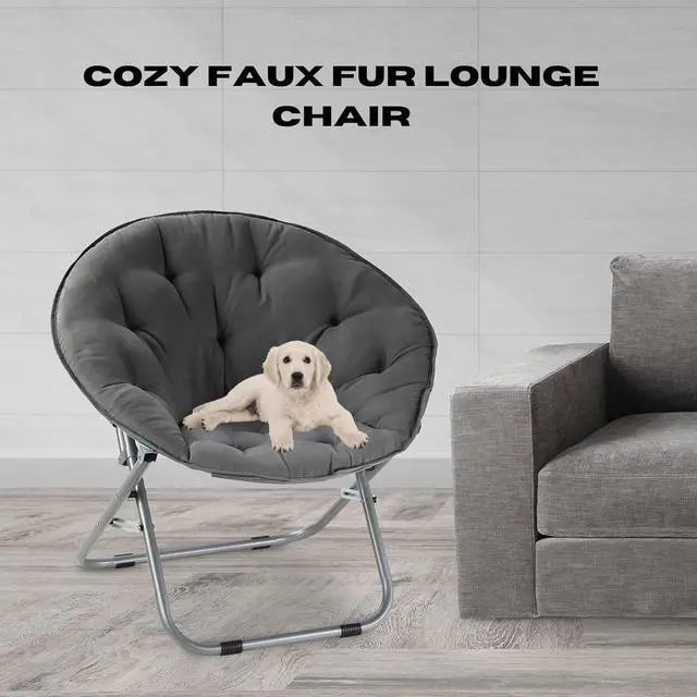 Alt view image 4 of 7 - Oversized Moon Chair with Metal Frame, Comfy Chair for Bedroom, Grey Saucer Chair for Bedroom, Cozy Faux Fur Lounge Chair, Grey