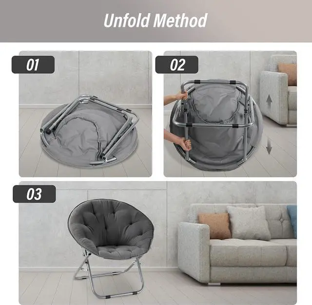 Alt view image 5 of 7 - Oversized Moon Chair with Metal Frame, Comfy Chair for Bedroom, Grey Saucer Chair for Bedroom, Cozy Faux Fur Lounge Chair, Grey