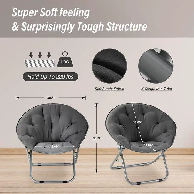 Alt view image 6 of 7 - Oversized Moon Chair with Metal Frame, Comfy Chair for Bedroom, Grey Saucer Chair for Bedroom, Cozy Faux Fur Lounge Chair, Grey