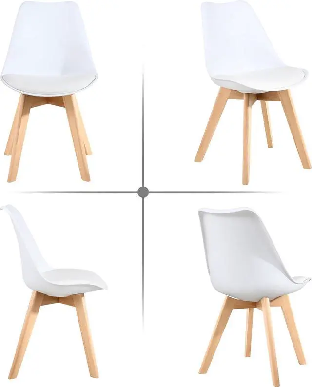 Alt view image 6 of 7 - LSSBOUGHT Mid Century Modern Dining Chairs, Shell Lounge Plastic Desk Chair Side Chair with Soft Padded and Wooden Legs for Dining Room Living Room Bedroom Kitchen Set of 2 (White)