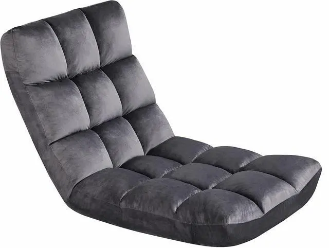 Main image of Yaheetech Floor Folding Chair with Back Support, Padded Folding Gaming Sofa Chair with 14 Adjustable Backrest, Adults Couch Recliner, Floor Seating Lounge Chair, Armless Meditation Chair, Gray