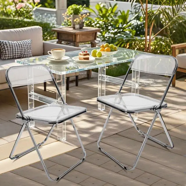 Alt view image 2 of 7 - Canglong Folding Chair 2 Pack, Foldable Chairs with Sturdy Metal Frame, Portable Comfortable Plastic Folding Chairs, Indoor and Outdoor, for Home, Office, Party & Events, Set of 2, Transparent