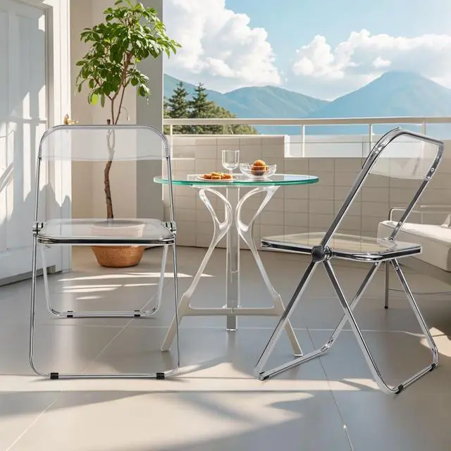 Alt view image 4 of 7 - Canglong Folding Chair 2 Pack, Foldable Chairs with Sturdy Metal Frame, Portable Comfortable Plastic Folding Chairs, Indoor and Outdoor, for Home, Office, Party & Events, Set of 2, Transparent