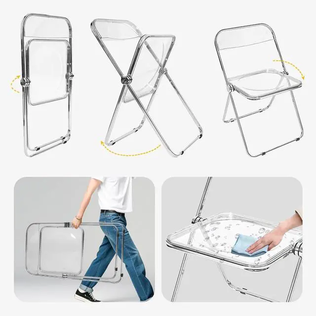 Alt view image 5 of 7 - Canglong Folding Chair 2 Pack, Foldable Chairs with Sturdy Metal Frame, Portable Comfortable Plastic Folding Chairs, Indoor and Outdoor, for Home, Office, Party & Events, Set of 2, Transparent
