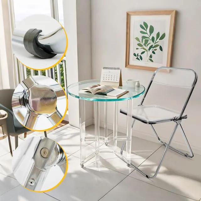Alt view image 6 of 7 - Canglong Folding Chair 2 Pack, Foldable Chairs with Sturdy Metal Frame, Portable Comfortable Plastic Folding Chairs, Indoor and Outdoor, for Home, Office, Party & Events, Set of 2, Transparent