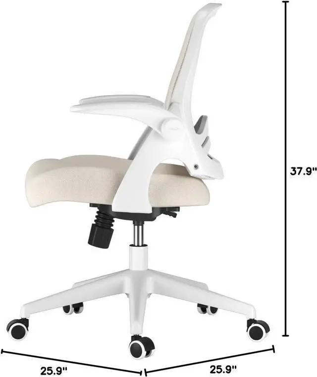 Alt view image 2 of 7 - Hbada Office Desk Chair with Flip-Up Armrests and Saddle Cushion, Ergonomic Office Chair with S-Shaped Backrest, Swivel, Mesh, Grey