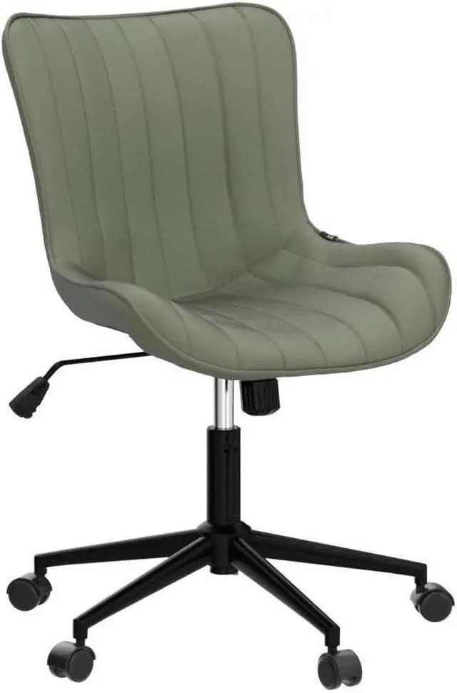 Alt view image 3 of 7 - YOUNIKE Ergonomic Home Office Desk Chair with Wheels Comfy Armless Vanity Chair with Adjustable Back Modern Leather Upholstered Rolling Swivel Small Cute Task Drafting Sewing Chair No Arms Olive Green