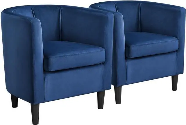 Main image of Yaheetech Velvet Accent Chair, Modern and Comfortable Armchairs, Upholstered Barrel Sofa Chair for Living Room Bedroom Waiting Room, Set of 2, Blue