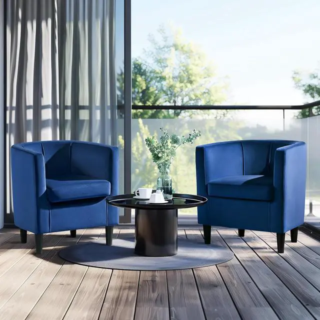 Alt view image 4 of 7 - Yaheetech Velvet Accent Chair, Modern and Comfortable Armchairs, Upholstered Barrel Sofa Chair for Living Room Bedroom Waiting Room, Set of 2, Blue