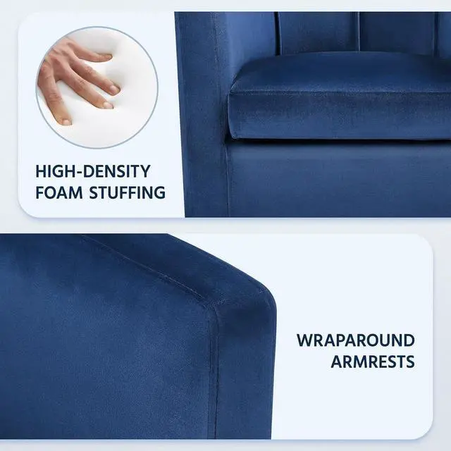 Alt view image 7 of 7 - Yaheetech Velvet Accent Chair, Modern and Comfortable Armchairs, Upholstered Barrel Sofa Chair for Living Room Bedroom Waiting Room, Set of 2, Blue