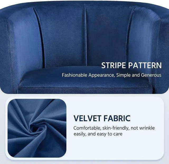 Alt view image 6 of 7 - Yaheetech Velvet Accent Chair, Modern and Comfortable Armchairs, Upholstered Barrel Sofa Chair for Living Room Bedroom Waiting Room, Set of 2, Blue