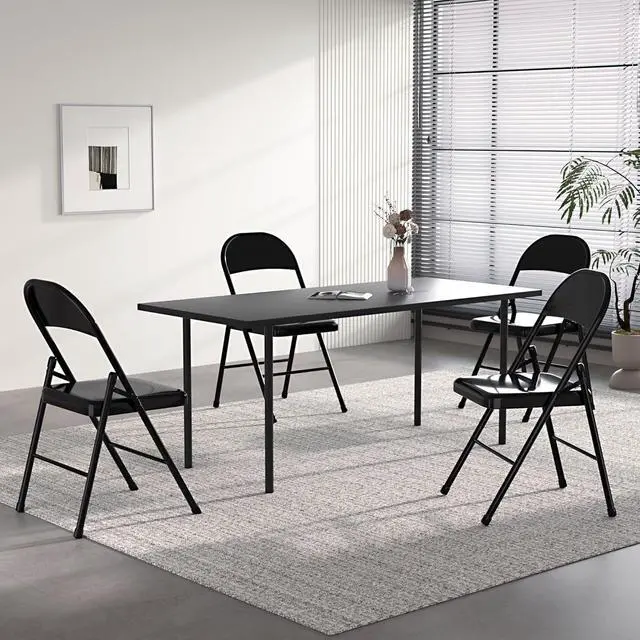 Alt view image 2 of 7 - VECELO Metal Folding Chairs 4 Pack, Double Hinged Steel Frame Easy Foldable&Stackable for Office Kitchen Dinning Wedding Patio and Garden