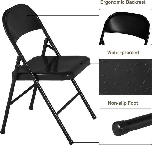 Alt view image 7 of 7 - VECELO Metal Folding Chairs 4 Pack, Double Hinged Steel Frame Easy Foldable&Stackable for Office Kitchen Dinning Wedding Patio and Garden