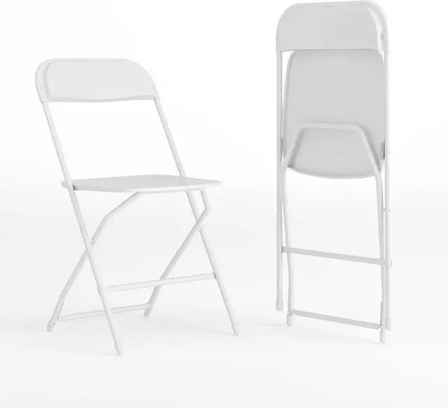 Alt view image 3 of 7 - EMMA + OLIVER Set of 2 Plastic Folding Chairs - 650 LB Weight Capacity Lightweight Stackable Folding Chair in White