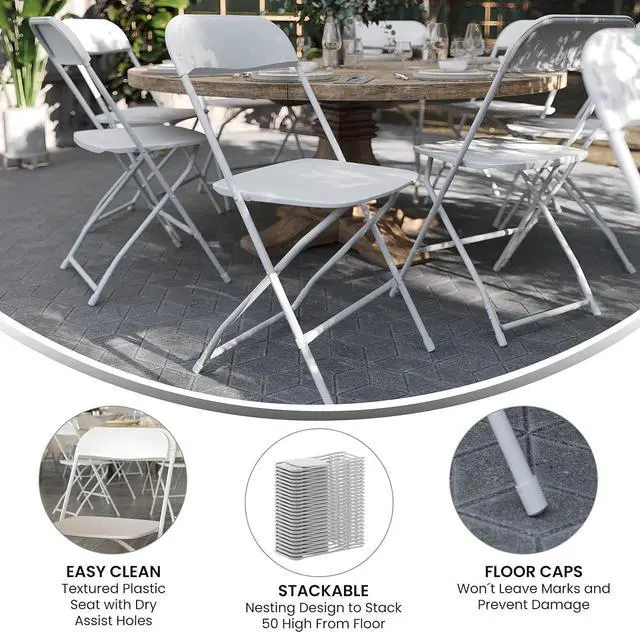 Alt view image 4 of 7 - EMMA + OLIVER Set of 2 Plastic Folding Chairs - 650 LB Weight Capacity Lightweight Stackable Folding Chair in White