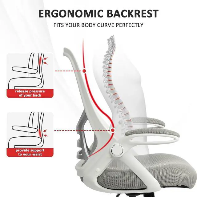 Alt view image 7 of 7 - Office Chair Ergonomic Desk Chair with Adjustable Armrests, Mesh Executive Chair, Home Office Computer Chairs for Long Hours(Grey)