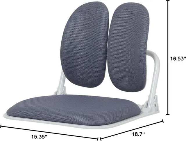 Alt view image 2 of 7 - Made in Korea Dual-Backrests Ergonomic Floor Chair with Back Support - Meditation Chair, Floor Gaming Chair, Reading Chair, Floor Chairs for Adults, Foldable Chair (Grey)