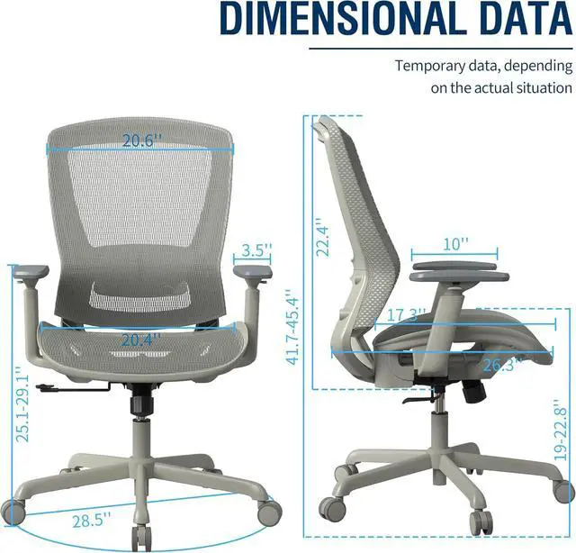 Alt view image 3 of 7 - Mesh Office Chair,Ergonomic Computer Desk Chair,Sturdy Task Chair- Adjustable Lumbar Support & Armrests,Tilt Function,Comfort Wide Seat,Swivel Home Office Chair (All Grey)
