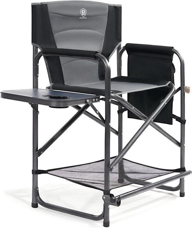 Main image of EVER ADVANCED Medium Tall Directors Chair Foldable Makeup Artist Chair Bar Height with Side Table Cup Holder and Pocket Footrest, Supports 400LBS (Grey, Seat Height: 23.2 inches)