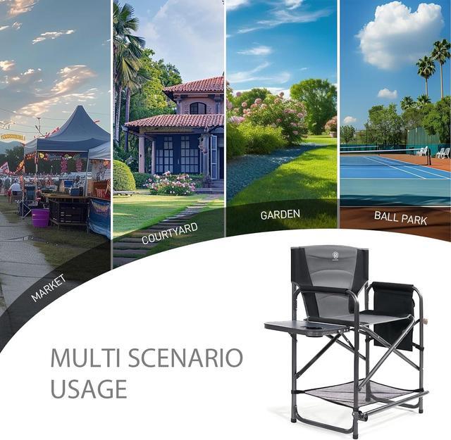 Alt view image 5 of 6 - EVER ADVANCED Medium Tall Directors Chair Foldable Makeup Artist Chair Bar Height with Side Table Cup Holder and Pocket Footrest, Supports 400LBS (Grey, Seat Height: 23.2 inches)