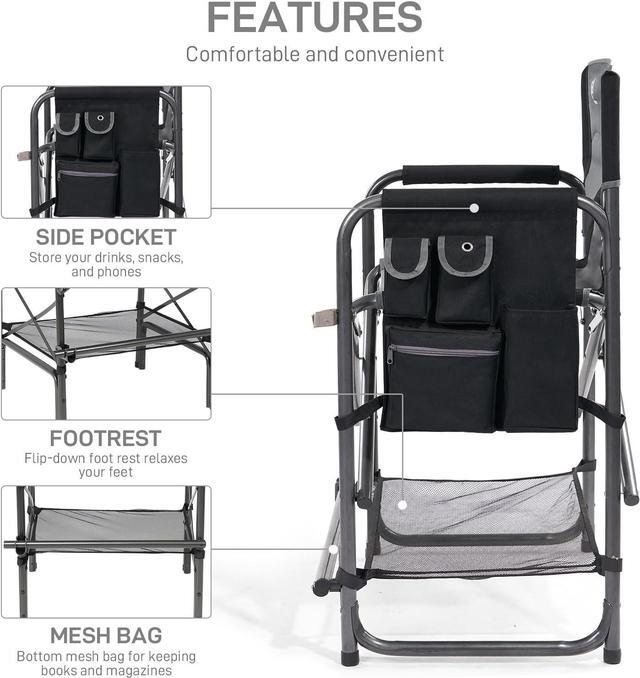 Alt view image 6 of 6 - EVER ADVANCED Medium Tall Directors Chair Foldable Makeup Artist Chair Bar Height with Side Table Cup Holder and Pocket Footrest, Supports 400LBS (Grey, Seat Height: 23.2 inches)