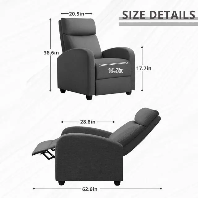Alt view image 3 of 7 - JUMMICO Recliner Chair Adjustable Home Theater Single Recliner Sofa Furniture with Thick Seat Cushion and Backrest Modern Living Room Recliners (Fabric, Aurora Grey)