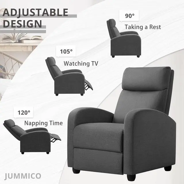 Alt view image 4 of 7 - JUMMICO Recliner Chair Adjustable Home Theater Single Recliner Sofa Furniture with Thick Seat Cushion and Backrest Modern Living Room Recliners (Fabric, Aurora Grey)