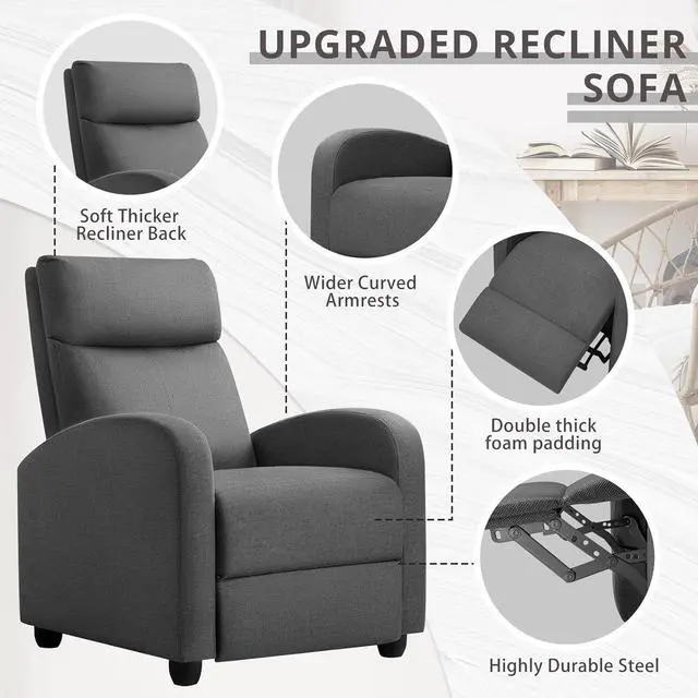 Alt view image 5 of 7 - JUMMICO Recliner Chair Adjustable Home Theater Single Recliner Sofa Furniture with Thick Seat Cushion and Backrest Modern Living Room Recliners (Fabric, Aurora Grey)