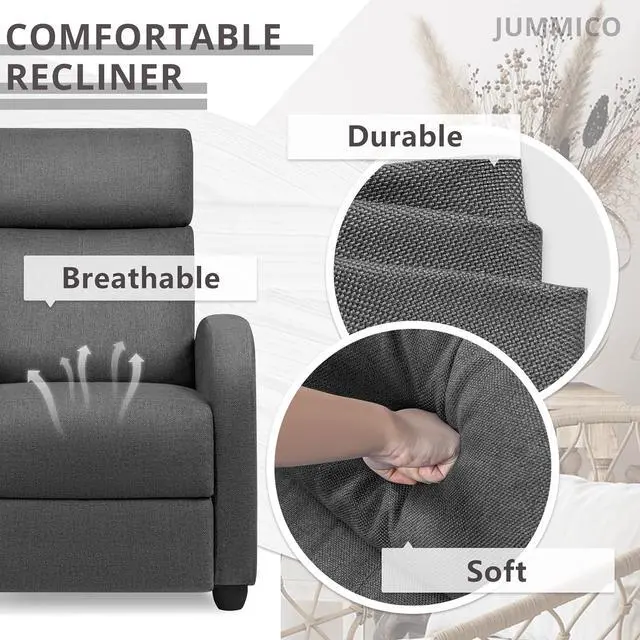 Alt view image 6 of 7 - JUMMICO Recliner Chair Adjustable Home Theater Single Recliner Sofa Furniture with Thick Seat Cushion and Backrest Modern Living Room Recliners (Fabric, Aurora Grey)