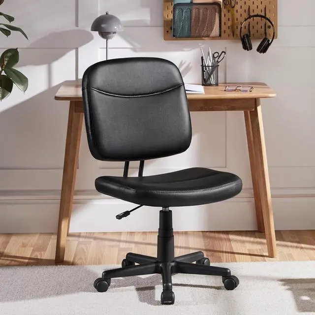 Alt view image 2 of 7 - Yaheetech Armless Office Chair Ergonomic Desk Chair Low Back PU Leather Adjustable Swivel Chair Computer Task Chair, Black