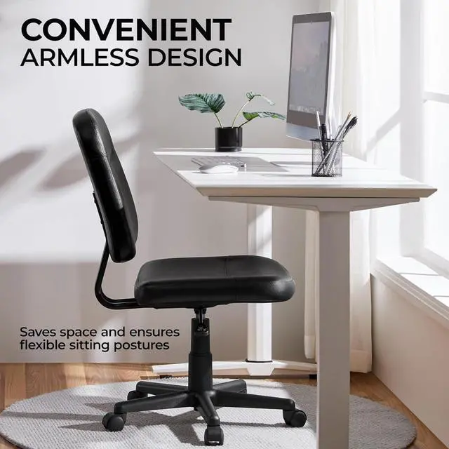 Alt view image 4 of 7 - Yaheetech Armless Office Chair Ergonomic Desk Chair Low Back PU Leather Adjustable Swivel Chair Computer Task Chair, Black