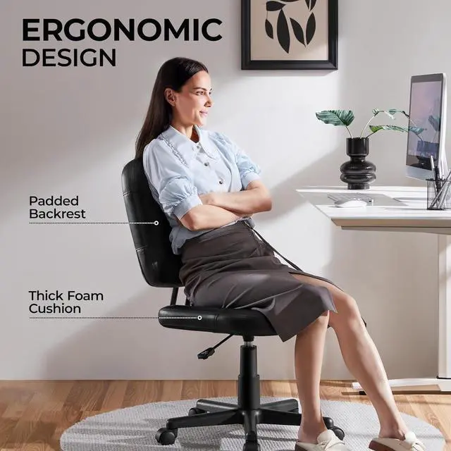 Alt view image 5 of 7 - Yaheetech Armless Office Chair Ergonomic Desk Chair Low Back PU Leather Adjustable Swivel Chair Computer Task Chair, Black