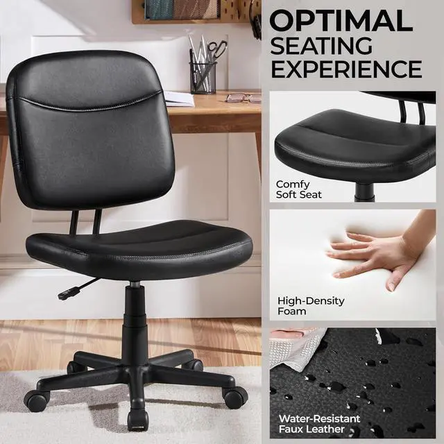 Alt view image 6 of 7 - Yaheetech Armless Office Chair Ergonomic Desk Chair Low Back PU Leather Adjustable Swivel Chair Computer Task Chair, Black