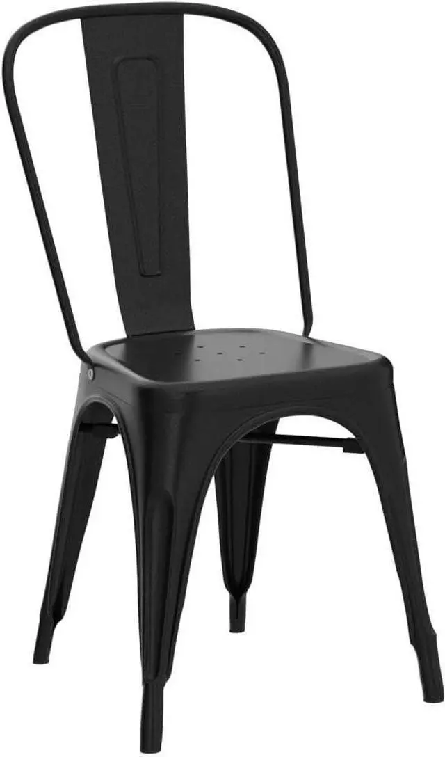 Alt view image 5 of 7 - Flamaker Metal Dining Chairs Indoor-Outdoor Use Stackable Side Chairs with Back Industrial Kitchen Classic Trattoria Chair Set of 4 (Black)