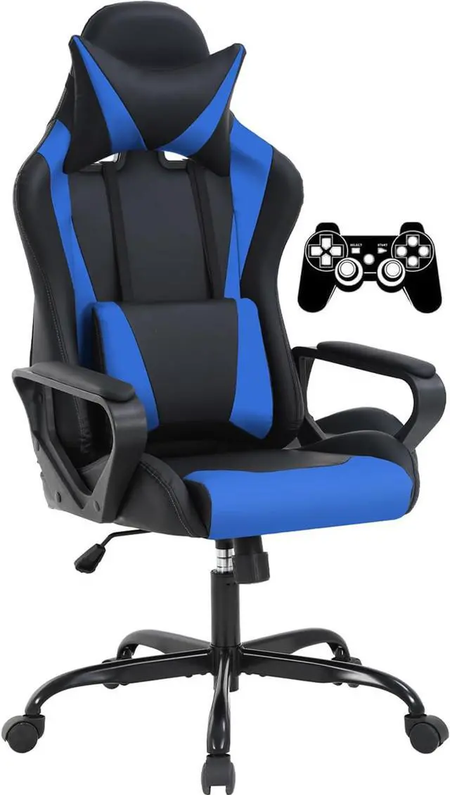 Main image of Gaming Chair, Computer Racing Chair Ergonomic Office Chair Video Game Chairs for Adult Kids Teen Height Adjustable Reclining Chair with Lumbar Support Armrest Headrest Swivel Chair Game Chair, Blue