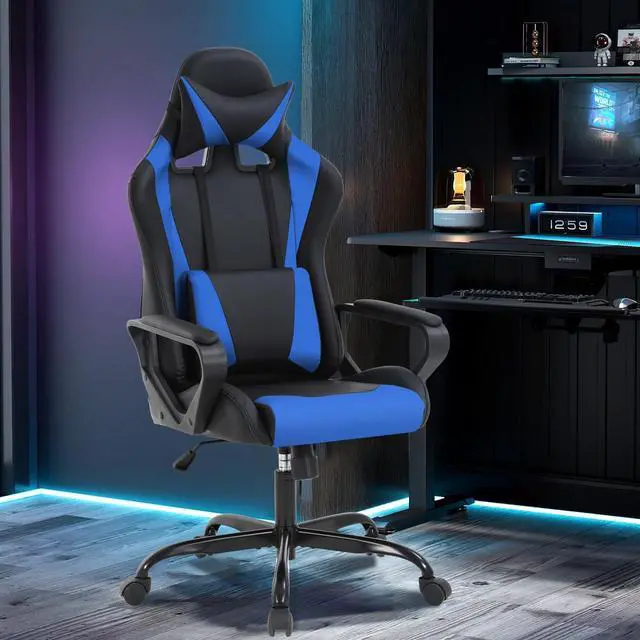 Alt view image 2 of 7 - Gaming Chair, Computer Racing Chair Ergonomic Office Chair Video Game Chairs for Adult Kids Teen Height Adjustable Reclining Chair with Lumbar Support Armrest Headrest Swivel Chair Game Chair, Blue