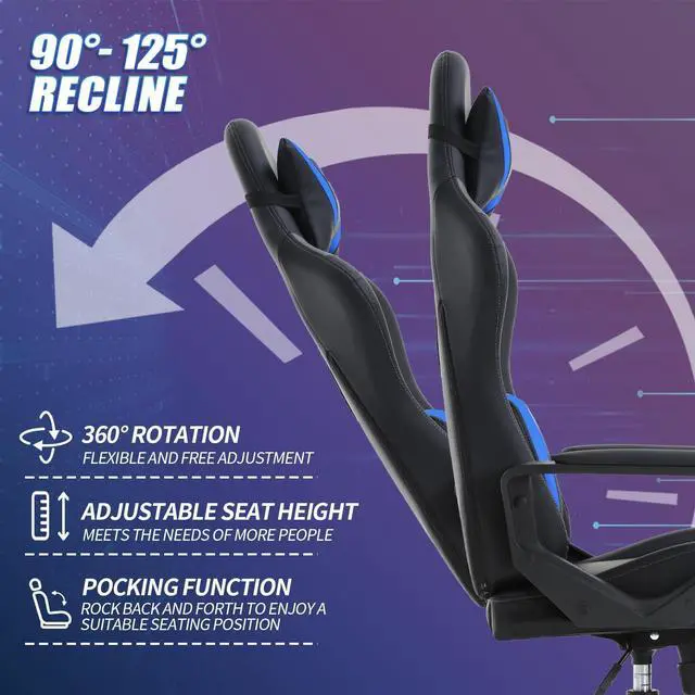 Alt view image 6 of 7 - Gaming Chair, Computer Racing Chair Ergonomic Office Chair Video Game Chairs for Adult Kids Teen Height Adjustable Reclining Chair with Lumbar Support Armrest Headrest Swivel Chair Game Chair, Blue