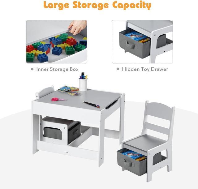 Kids Art Table And Chair Set, 4 In 1 Children Activity Table & 2 Chairs With Storage Drawer