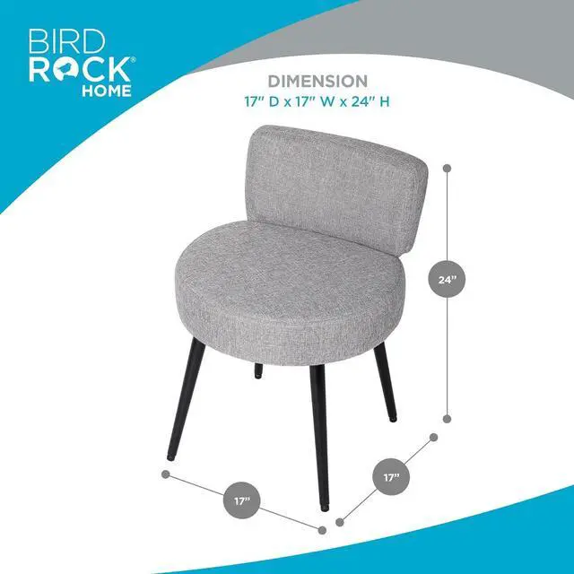 Alt view image 2 of 7 - BIRDROCK HOME Linen Chair w/Back - Small Padded Footrest - Compact Round Ottoman Foot Stool - Living Room, Office, Dorm Chair - Upholstered Soft Seating - Black Metal Legs - Couch, Desk, Sofa - Grey