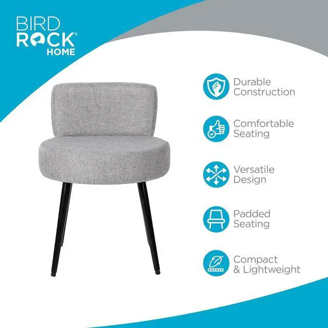 Alt view image 3 of 7 - BIRDROCK HOME Linen Chair w/Back - Small Padded Footrest - Compact Round Ottoman Foot Stool - Living Room, Office, Dorm Chair - Upholstered Soft Seating - Black Metal Legs - Couch, Desk, Sofa - Grey