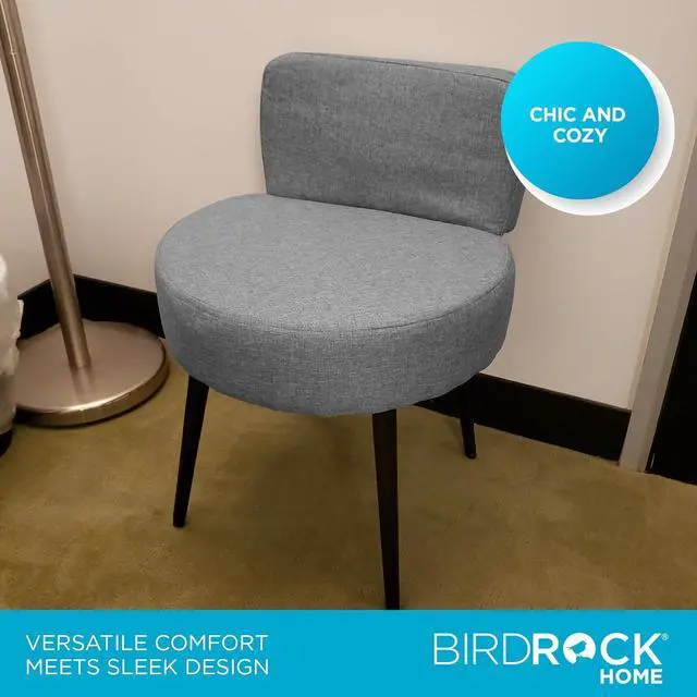 Alt view image 4 of 7 - BIRDROCK HOME Linen Chair w/Back - Small Padded Footrest - Compact Round Ottoman Foot Stool - Living Room, Office, Dorm Chair - Upholstered Soft Seating - Black Metal Legs - Couch, Desk, Sofa - Grey