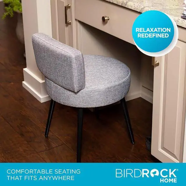 Alt view image 5 of 7 - BIRDROCK HOME Linen Chair w/Back - Small Padded Footrest - Compact Round Ottoman Foot Stool - Living Room, Office, Dorm Chair - Upholstered Soft Seating - Black Metal Legs - Couch, Desk, Sofa - Grey