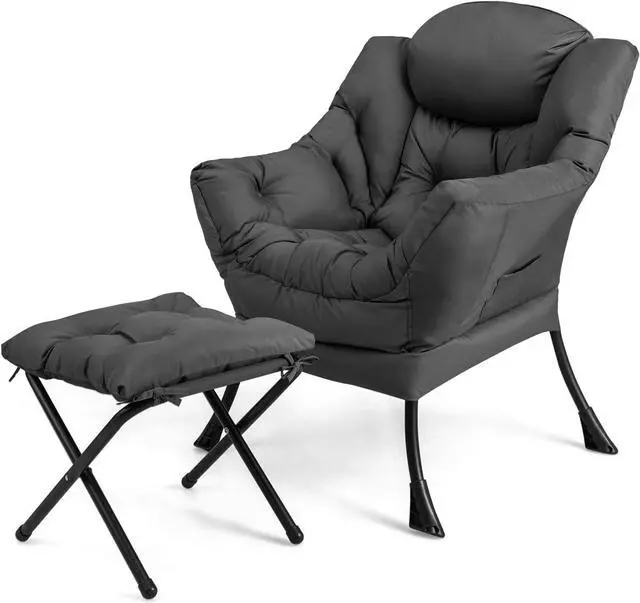 Main image of DORTALA Modern Lazy Chair with Ottoman, Single Sofa Chair w/Side Pocket and Armrests, Soft Upholstered Modern Leisure Chairs Set, Suitable for Living Room, Bedroom, Grey