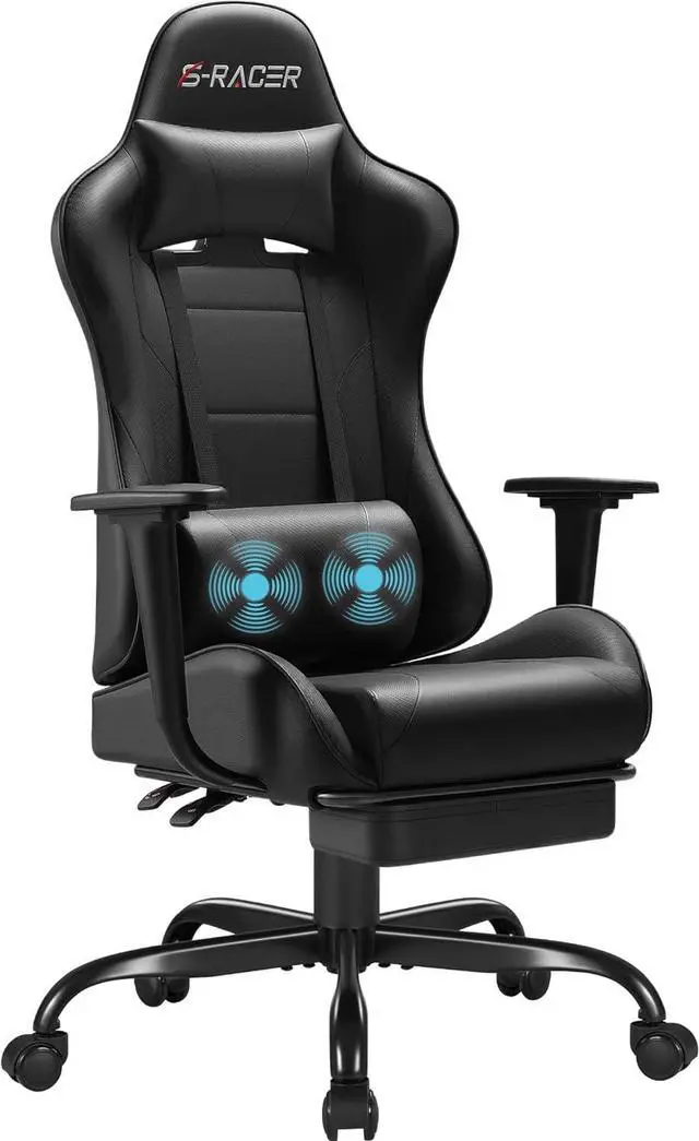 Main image of Homall Gaming Chairs, Computer Chair with Footrest and Massage Lumbar Support, Height Adjustable Game Chair with Headrest and Swivel Seat (Black)
