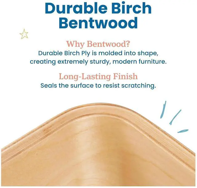 Alt view image 7 of 7 - ECR4Kids Bentwood Table and Curved Back Chair Set, Kids Furniture, Contemporary, 5-Piece