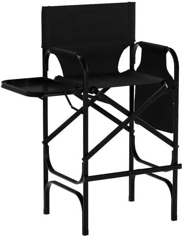 Alt view image 5 of 7 - mefeir 30" Tall Directors Chair Black Folding with Side Table Storage Bag,Portable Makeup Artist Bar Height, Aluminum Frame 300 lbs Capacity, 19.2" D x 23.6" W x 45.6" H