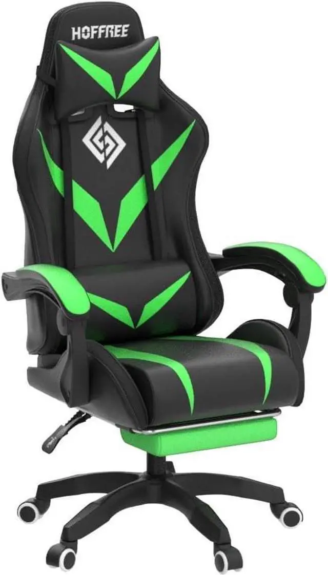 Alt view image 6 of 7 - Gaming Chair with Bluetooth Speakers and RGB LED Lights Ergonomic Massage Computer Gaming Chair with Footrest Video Game Chair High Back with Lumbar Support Light Green and Black