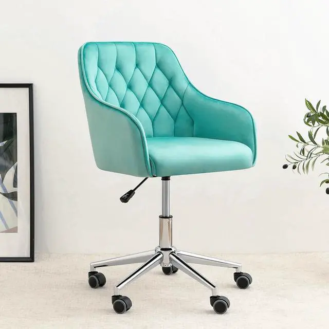 Main image of VANSPACE Velvet Desk Chair Vanity Chair for Makeup with Wheels and Back Home Office Chair Adjustable Rolling Swivel Chair for Bedroom Vanity Room Green