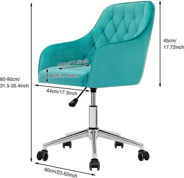 Alt view image 2 of 7 - VANSPACE Velvet Desk Chair Vanity Chair for Makeup with Wheels and Back Home Office Chair Adjustable Rolling Swivel Chair for Bedroom Vanity Room Green