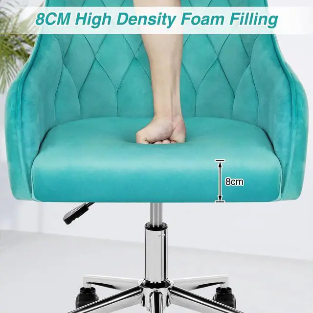 Alt view image 3 of 7 - VANSPACE Velvet Desk Chair Vanity Chair for Makeup with Wheels and Back Home Office Chair Adjustable Rolling Swivel Chair for Bedroom Vanity Room Green